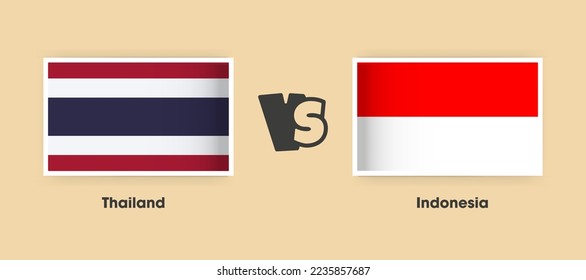 Thailand vs Indonesia flags placed side by side. Creative stylish national flags of Thailand vs Indonesia with background