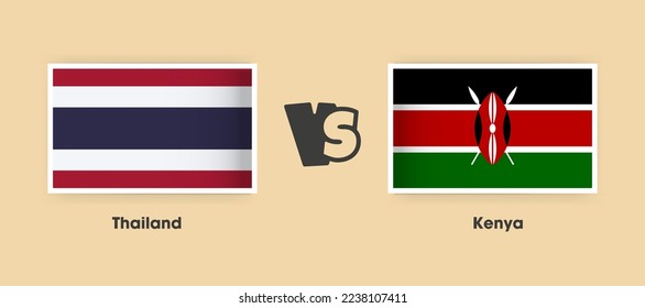 Thailand vs Kenya flags placed side by side. Creative stylish national flags of Thailand vs Kenya with background