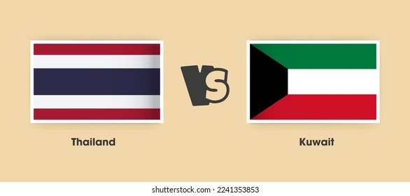 Thailand vs Kuwait flags placed side by side. Creative stylish national flags of Thailand vs Kuwait with background