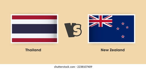 Thailand vs New Zealand flags placed side by side. Creative stylish national flags of Thailand vs New Zealand with background