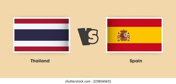 Thailand vs Spain flags placed side by side. Creative stylish national flags of Thailand vs Spain with background