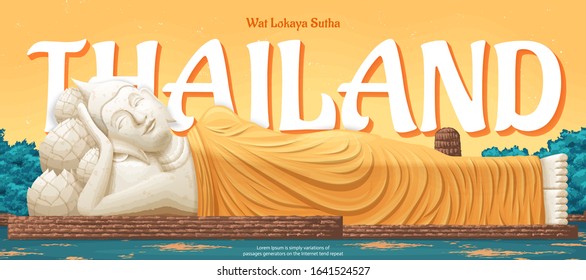 Thailand Wat Lokaya Sutha landmark illustration, travel concept