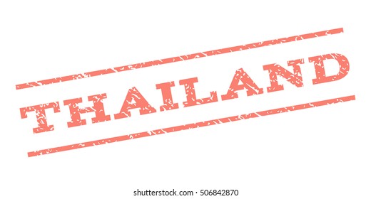 Thailand watermark stamp. Text tag between parallel lines with grunge design style. Rubber seal stamp with unclean texture. Vector salmon color ink imprint on a white background.