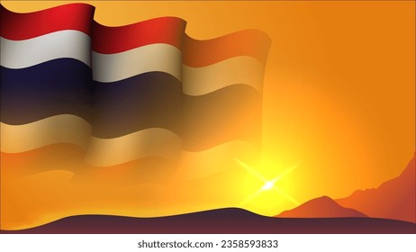 thailand waving flag concept background design with sunset view on the hill vector illustration suitable for poster background design about holiday, feast day, and  independence day on thailand