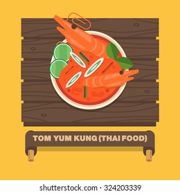 Thailand's national dishes, Thai spicy soup (TOM YUM KUNG) - Vector flat design art