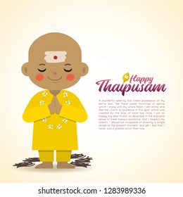 Thaipusam Or Thaipoosam - Festival Celebrated By The Tamil Community. Cartoon Head Shave Indian Boy In Flat Vector Illustration. 