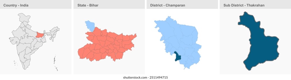 Thakrahan map, Champaran District, Bihar State, Republic of India, Government of Bihar, Indian territory, Eastern India, politics, village, tourism