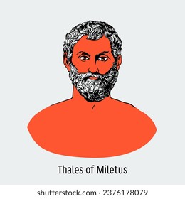 Thales of Miletus fue un antiguo filósofo y matemático griego de Mileto en Asia Menor. Ilustración vectorial dibujada por mano 