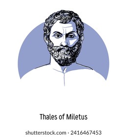 Thales of Miletus fue un antiguo filósofo y matemático griego de Mileto en Asia Menor. Ilustración vectorial dibujada por mano