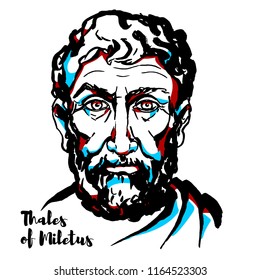 Thales of Miletus engraved vector portrait with ink contours. Pre-Socratic Greek philosopher, mathematician, and astronomer from Miletus in Asia Minor.