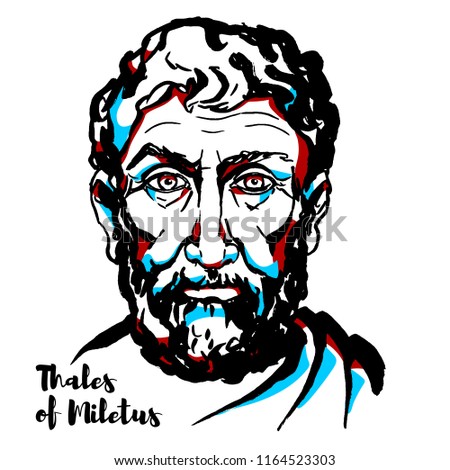 Thales of Miletus engraved vector portrait with ink contours. Pre-Socratic Greek philosopher, mathematician, and astronomer from Miletus in Asia Minor.