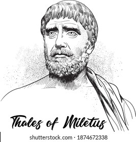 Thales of Miletus line art portrait. Pre-Socratic Greek philosopher, mathematician, and astronomer. Vector