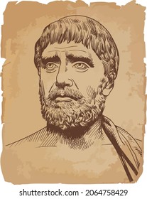 Thales of Miletus line art portrait. Pre-Socratic Greek philosopher, mathematician, and astronomer. Vector