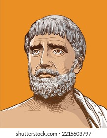 Thales of Miletus line art portrait. Pre-Socratic Greek philosopher, mathematician, and astronomer. Vector