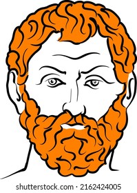Thales of Miletus vector drawing with surface for hair. Hand-drawn outline sketch. Drawing for use on any marketing project and for resale as print.