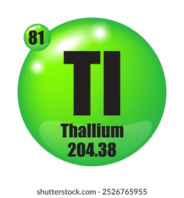 Thallium icon. Tl chemical element. Atomic number 81. Mass 204.38. Green sphere.