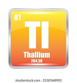 Thallium icon. Tl chemical element. Atomic number 81. Mass 204.38. Orange square.