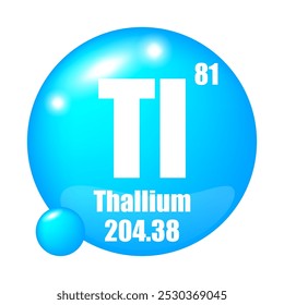 Thallium icon. Tl chemical element. Atomic number 81. Mass 204.38. Blue sphere vector.