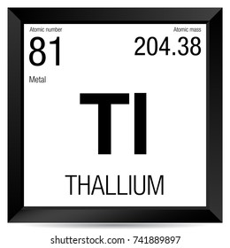 Thallium symbol. Element number 81 of the Periodic Table of the Elements - Chemistry - Black square frame with white background