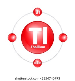 Thallium (Ti) Icon structure chemical element round shape circle light red with surround ring. 3D Illustration vector. Period number shows of energy levels of electron. Study science for education