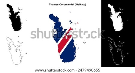 Thames-Coromandel blank outline map set