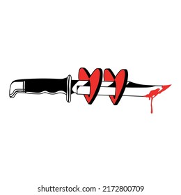 que corta dos corazones.ilustración vectorial.flash del tatuaje.elementos negros y rojos en un fondo blanco.diseño moderno de tipografía perfecto para diseño web, medios sociales, arte corporal, volante, camiseta, afiche, bolsas, etc