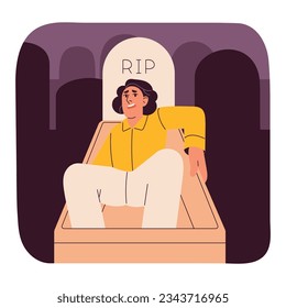 Thanatophobia, phobia of death concept. Person fell into grave, man afraid dying, be buried alive, scare about end. Psychology of fear, mental disorder, psychological problem. Flat vector illustration