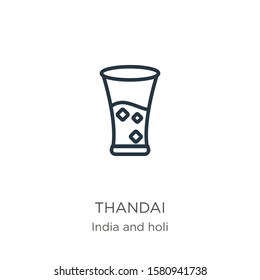 Thandai icon. Thin linear thandai outline icon isolated on white background from india and holi collection. Line vector sign, symbol for web and mobile