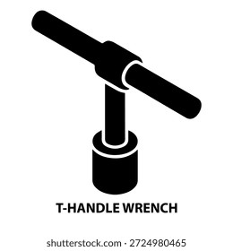 T-handle wrench silhouette in 3D depth isometric. in a black and white vector illustration on a white background.