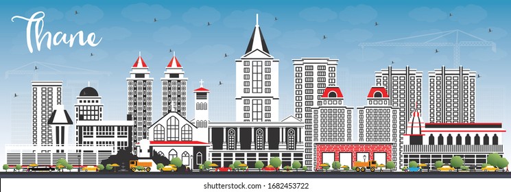 Thane India City Skyline with Gray Buildings and Blue Sky. Vector Illustration. Business Travel and Tourism Concept with Historic and Modern Architecture. Thane Cityscape with Landmarks.