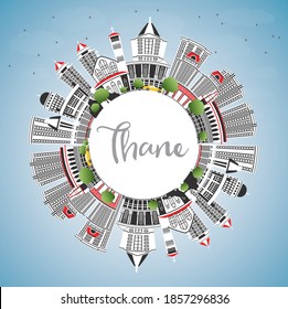 Thane India City Skyline with Gray Buildings, Blue Sky and Copy Space. Vector Illustration. Business Travel and Tourism Concept with Historic and Modern Architecture. Thane Cityscape with Landmarks.