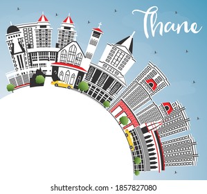 Thane India City Skyline with Gray Buildings, Blue Sky and Copy Space. Vector Illustration. Business Travel and Tourism Concept with Historic and Modern Architecture. Thane Cityscape with Landmarks.