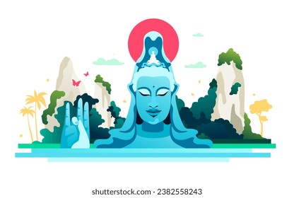 Thanh Luong Phu Yen pagoda - modern colored vector illustration