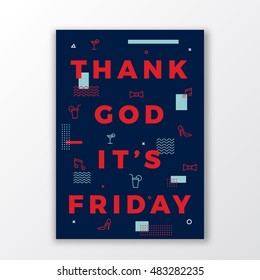Thank God its Friday Swiss Style Minimal Poster or Flyer. Modern Typography Concept. Abstract Elements. Soft Realistic Shadow. Isolated.