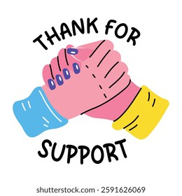 Thank for support typography sticker in flat style