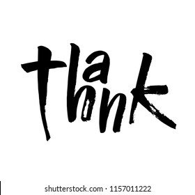 Thank text on white background. Calligraphy lettering Vector illustration. Modern brush calligraphy.