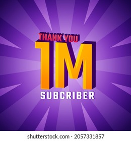 Thank You 1 M Subscribers Celebration Background Design. 1000000 Subscribers Congratulation Post Social Media Template.