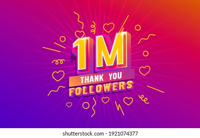 Thank you 1 million followers, peoples online social group, happy banner celebrate, Vector illustration