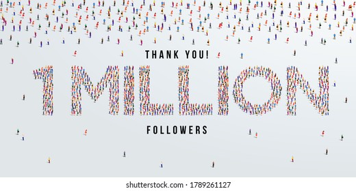 Thank you 1 million or one million followers design concept made of people crowd vector illustration.