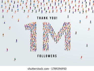 Thank you 1 million or one million followers design concept made of people crowd vector illustration.