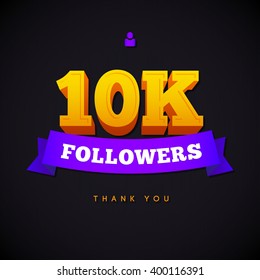 Thank you 10 000 followers card. Vector thanks design template for network friends and followers. Image for Social Networks. Web user celebrates a large number of subscribers or followers.