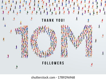 Thank you 10 million or ten million followers design concept made of people crowd vector illustration.