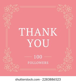 Thank you 100 followers social media post flourish antique frame line vintage design template vector