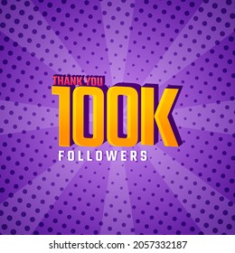 Thank You 100 k Followers Card Celebration Vector. 100000 Followers Congratulation Post Social Media Template.