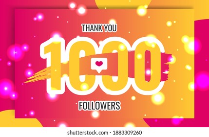 Thank you 1000 followers banner, poster, congratulation card for social network. Vector illustration