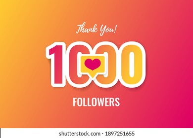 Thank you 1000 followers banner, poster, congratulation card for social network. Vector illustration