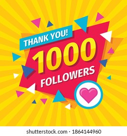 Thank you 1000 followers concept banner design. Congratulation layout for 1 k. Follow creative poster for blog. Vector illustration. 