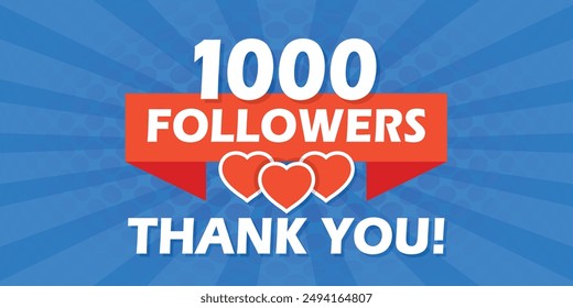 Thank you 1000 followers icon in flat style. Subscription amount vector illustration on isolated background. 1k follower sign business concept.