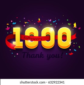 Thank you 1000 followers network card. Vector design template for friends, subscribers and followers. Banner for Social Networks. Card for user who celebrates a big number of followers.