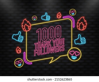 Thank you 1000 followers on yellow background. White background. Vector design. Flat design. Social media.